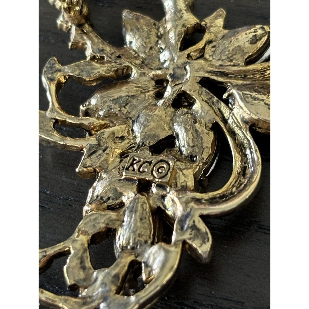 Vintage Kenneth Cole Rhinestone Brooch Amber & Baby Blue Stones Gold Tone